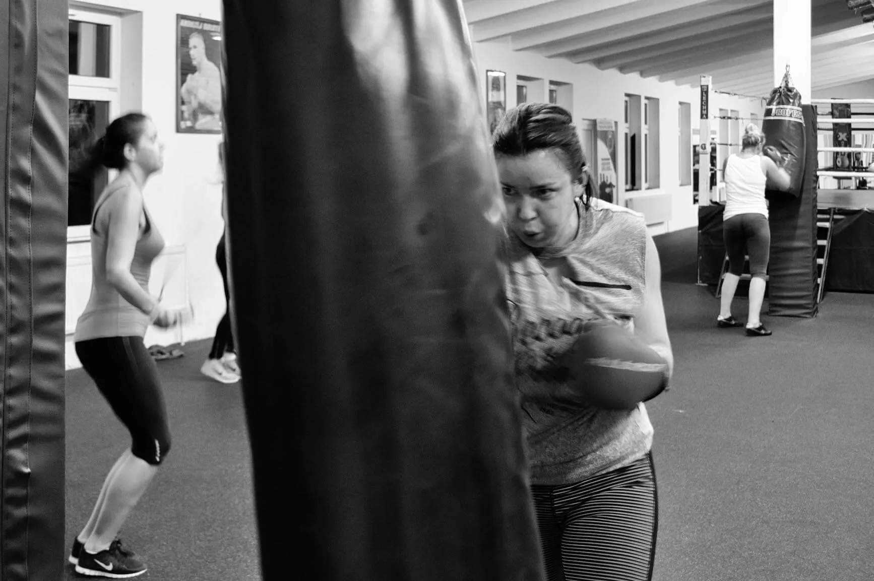 Lady boxing during the training